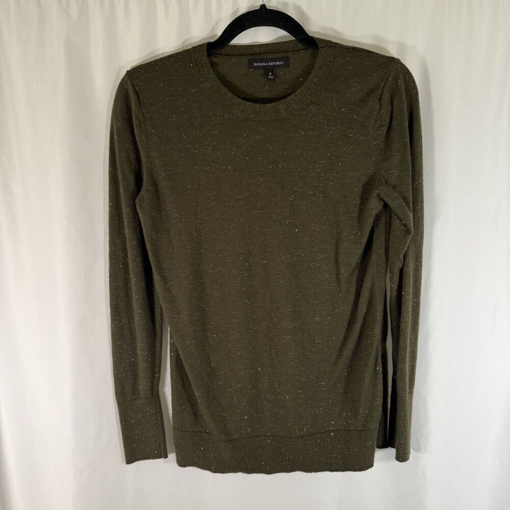 Banana Republic Modal Wool Blouse Women's Small Green Gold metallic Long Sleeve